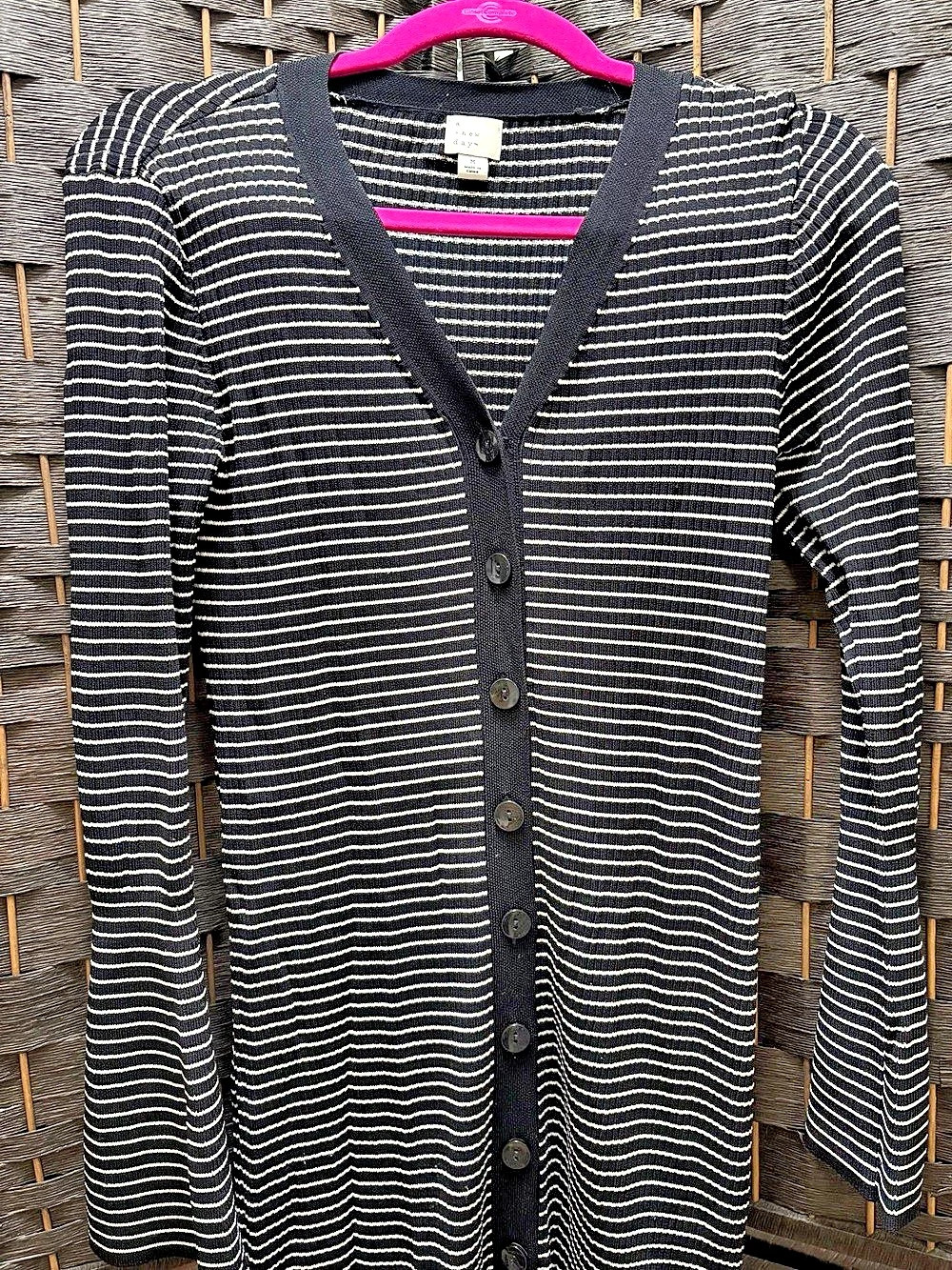 A New Day Striped Button-Front Cardigan in Black & White Small